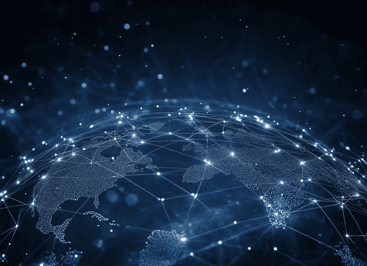 Glowing digital network spanning the globe
